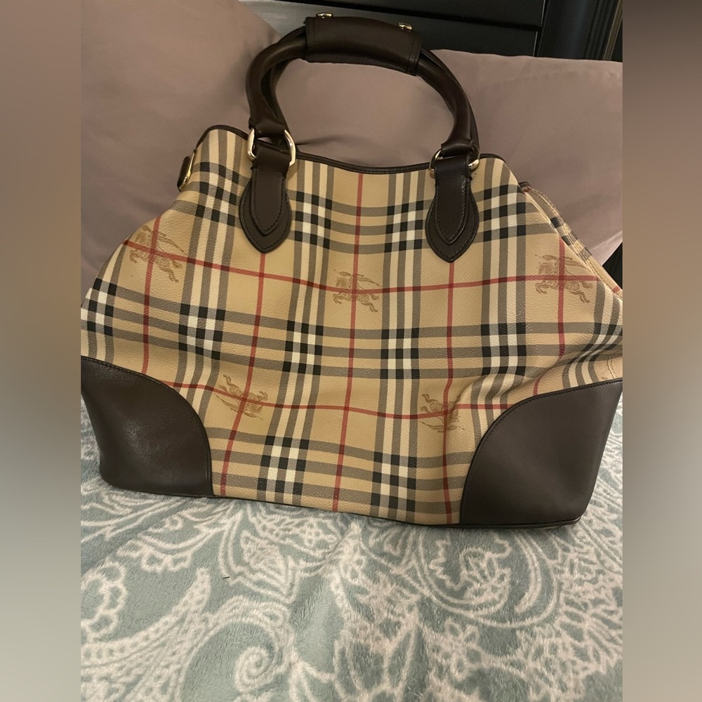 Authentic Burberry haymarket check large tote chocolate #designer #burberry - Picture 2 of 9